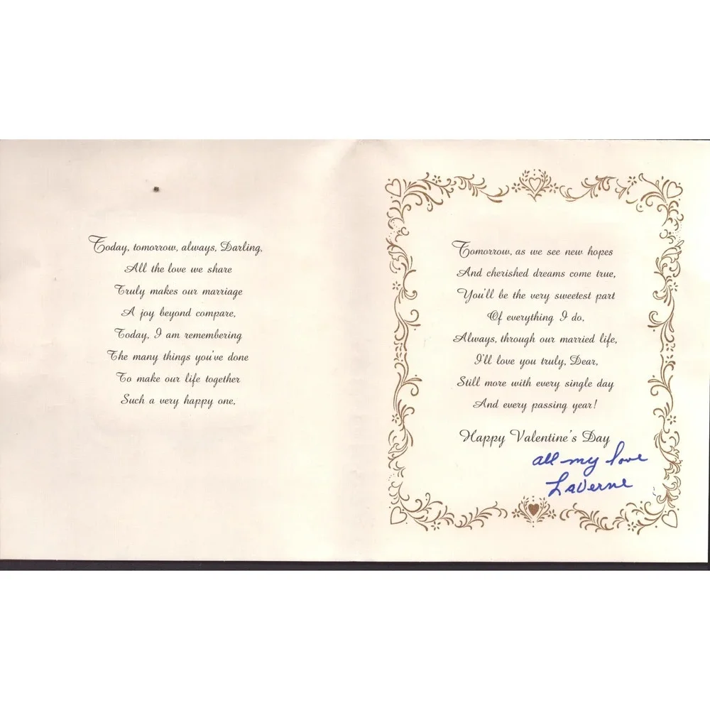 Vintage Hallmark Valentines Day Card For My Wife Gold Foil Carnations 50V 589-7